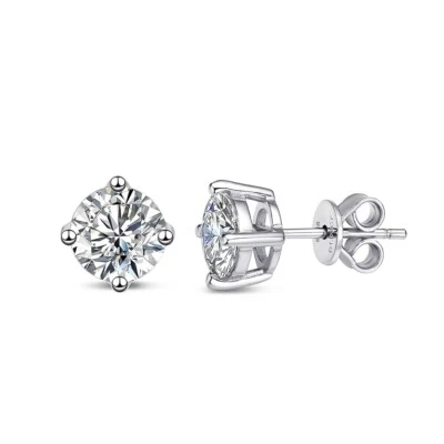 Real D Color Round Moissanite Stud Earrings 925 Sterling Silver Plated 18k Gold - Image 1 of 4