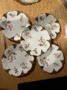 5+1 Limoges 6.5” Dessert Plates, Hand painted Purple + Gold Wildflowers - Picture 1 of 4