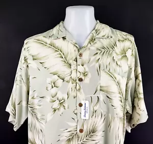 CAMICIA HAWAIANA TOMMY BAHAMA da uomo verde seta LUSSO S/S U/U/Morbida - L - 46" - £109 - Foto 1 di 12