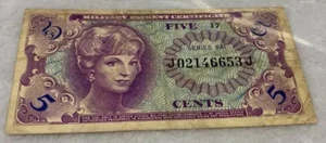 U.S. Military 5 Cents Payment Certificate 1965-1968 Series 641 #J02146653J - Picture 1 of 2