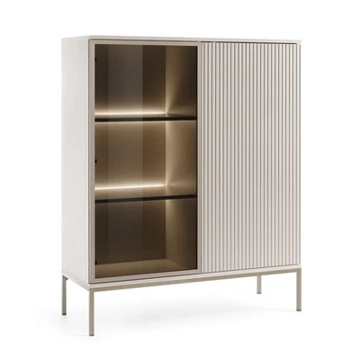komodee Highboard Vitrine Laval WT104 2 Türen Kashmir Wohnzimmer LED Beleuchtung - Bild 1 von 4