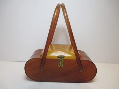 Vtg c1950s Bakelite Handbag Purse Reverse Carved Lucite Top - Image 1 of 4