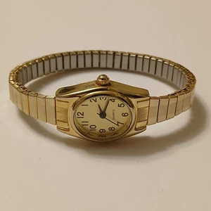 Women's Gold Tone Classic Stainless Steel Quartz Stretch Bracelet Watch WS14B - Picture 1 of 15