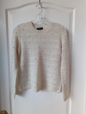 ¡NUEVO SIN ETIQUETAS! Suéter AQUA CASHMERE Crema Cachemira Con Perlas Para Mujer M Foto 1 de 4