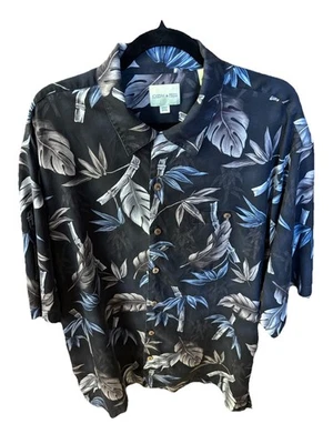 VTG Joseph & Feiss XXL Silk Camp Short Sleeve Button Loop Shirt Black Hawaiian - Image 1 of 4