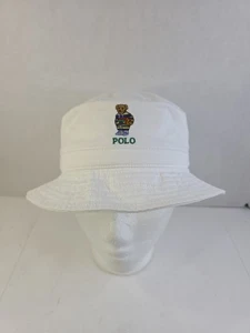 Polo Bear Ralph Lauren Bucket Hat Cap Embroidered Teddy White Youth Size 4-7 - Picture 1 of 13