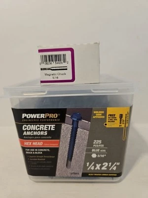 POWERPRO (225) 1/4" X 2-1/4" Hex Washer Head Masonry Concrete Screw Tapcon Anchor Blue