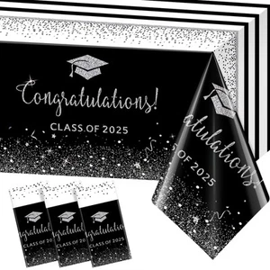 3 Pack Class of 2025 Graduation TableclothsFoil Dot Plastic Disposable Rectan... - Picture 1 of 8