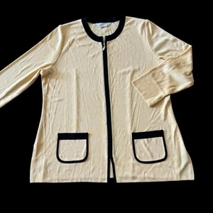 Maglione cardigan zip Misook M giallo nero orlo maglia toppa tasca collo tondo - Foto 1 di 10