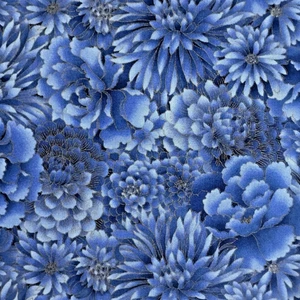 Imperial Collection Robert Kaufman Blue Gold Metallic Floral Cotton 45" L x 43" - Picture 1 of 9
