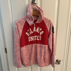 Atlanta United FC Women Large L Hoodie SweatShirt Red White Short Sleeve New Era - Picture 1 of 13