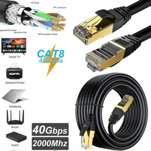 Outdoor CAT8 RJ45 FAST Ethernet Cable Wires Flat 6ft 10ft 25ft 50ft 60ft Lot - Picture 1 of 13