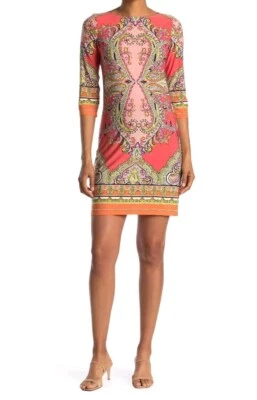 NEW London times Paisley 3/4 Sleeve Jersey Shift Dress Size 2P - Image 1 of 4