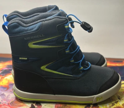 Merrell Niños Banco de Nieve Impermeable Invierno Botas Juveniles Talla 6 M Azul Marino Cálido Pull On Foto 1 de 4