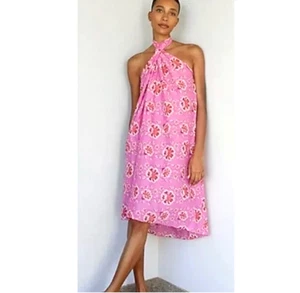 J. CREW Vestido Halter Cuello Corbata/Cubierta de Natación Rosa Escalada Estampado Floral NUEVO Talla M - Imagen 1 de 7