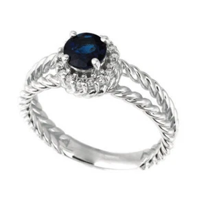 0.95 Carat Natural Sapphire & Diamond Ring 14K White Gold  - Picture 1 of 3
