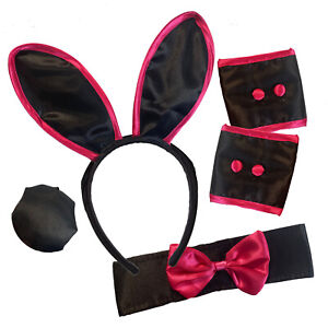 Playboy Bunny Rabbit Set Costume Ears Collar Tail Cuffs Easter Fancy Dress Up