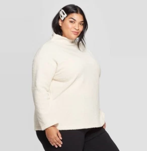 Damen Übergröße Rollkragen Sherpa Pullover -Ava & Viv-Creme-verschiedene Größen-S483 - Bild 1 von 3