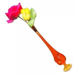 Sockel geschwungene Glasvase orange Amberina gerippt sechs 6 Blütenblätter 15" Fuß Kunst MCM - Bild 1 von 16