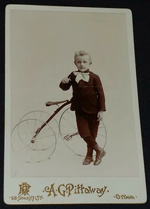 ANTIQUE CHILD POSING with his TRICYCLE OTTAWA, CANADA - CABINET PHOTO - ORIGINAL - Picture 1 of 2