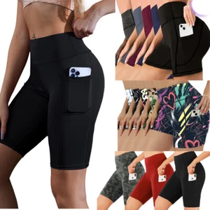 Women Cycling Gym Shorts Leggings Pocket Fitness Sports Running Capri pants UK - Picture 1 of 30