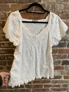 Democracy White Lace Short Flutter Sleeve Peasant Blouse Top Women’s Size XS - Picture 1 of 8