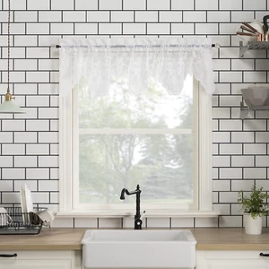 Alison Floral Lace Sheer Rod Pocket Kitchen Curtain Valance, 58" X 14", White - Picture 1 of 12