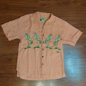 Club Tiki Hawaiihemd 100% Seide bestickt Palmen Medium lachsrosa - Bild 1 von 7