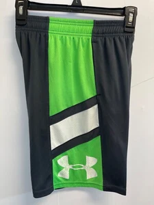 Under Armour Boys/Youth Shorts YMD Grey Neon Green Logo Athletic Mesh w/Pockets - Picture 1 of 5