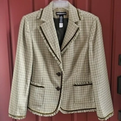 Blazer Norton McNaughton crema, verde, marrón con ribete de terciopelo y flecos 12 Foto 1 de 4