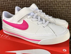 Nike Court Legacy (PSV) Size:2.5Y White/Laser Fuchsia DA5381-124 - Picture 1 of 6