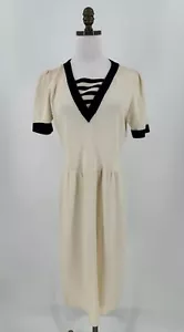 Womens Ivory Blue Stripe Stretch V Neck Nautical Sweater Dress - Picture 1 of 5