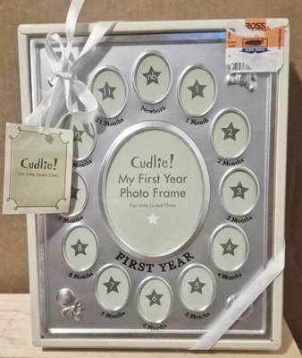 Cudlie! Marco de fotos de mi primer año para pequeños amados plateado 9,25" X 7,25" NUEVO Foto 1 de 4