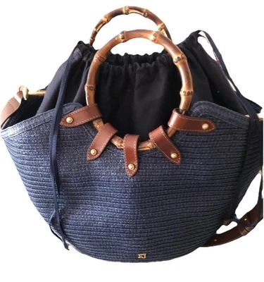 Eric Javits New York Navy My Way Jr Large Tote Bag Bamboo Handles - Image 1 of 4