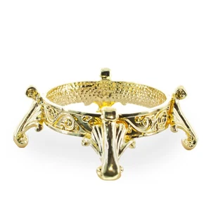 Scroll Four-legged Gold Tone Metal Egg Sphere Stand Holder Display - Picture 1 of 3