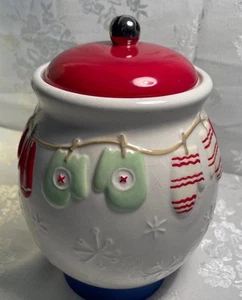 Mitones de tarro de galletas con sello de cerámica blanco rojo verde Jingle Bell Top - Imagen 1 de 3