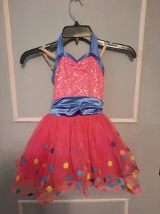 Weissman Kinder Kleid Tanzkostüm SC klein rosa bunte Punkte - Bild 1 von 8
