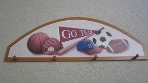 Go Team Wood Wall Hanger Hooks Boys/Girls Sports Baseball 28x10 - Picture 1 of 2