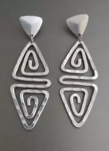Large Hand Hammered Aluminum Earrings Lightweight Statement Geometric 3.25" - Picture 1 of 6