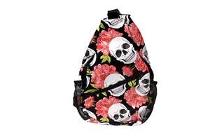 Mochila de cráneo y flores bolsa de cabestrillo pecho bandolera viaje senderismo comodidad NUEVO - Imagen 1 de 7