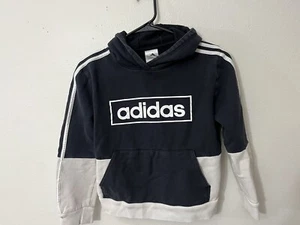 Youth M 10-12 Black Adidas Logo Pullover Hoodie Distressed - Picture 1 of 5