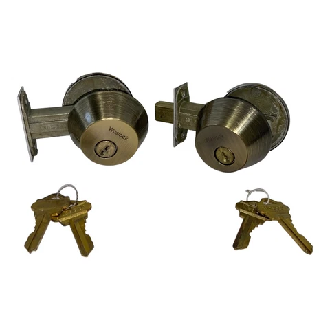 Weslock Single Cylinder Deadbolts Set of 2 Antique Brass Vintage Cover