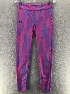 Under Armour Girls Pants Youth Large Striped HeatGear Leggings Multicolor - Picture 1 of 9