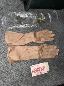 KISLAV GLACE Women's Beige Soft Kidd Leather Gloves Washable Sz 6.5 (HOME99) - Picture 1 of 6