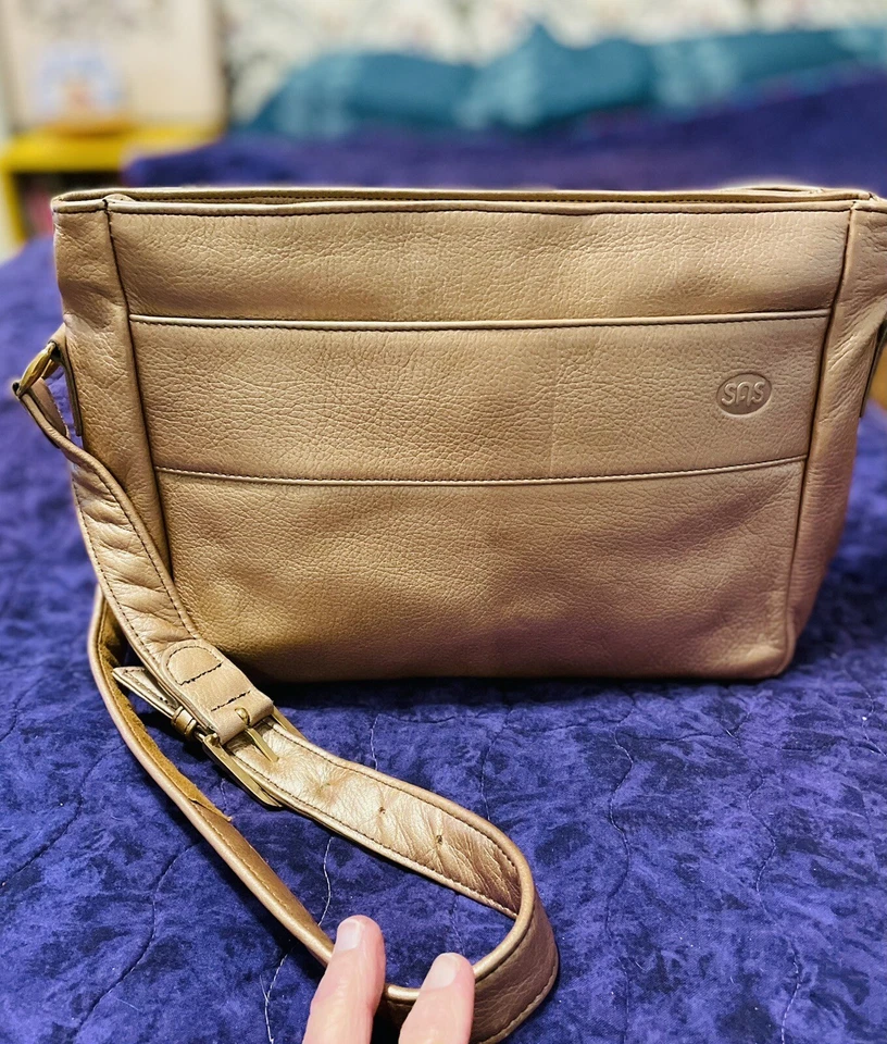 SAS Leather Metallic Bronze Shoulder Handbag Crossbody Perfect Used Condition - Image 1 of 4