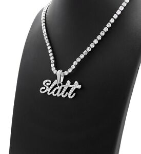 Silver PT Slatt Pendant & 16" 18" 20" Rhinestone Choker Chain Fashion Necklace