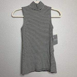 NWT ATHLETA XXS Rib Turtleneck Tank Black & White Striped Sleeveless Ribbed - Picture 1 of 6