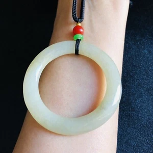 Natural jade Ring Pendant Jadeite lucky Rope Necklace Gift - Picture 1 of 6
