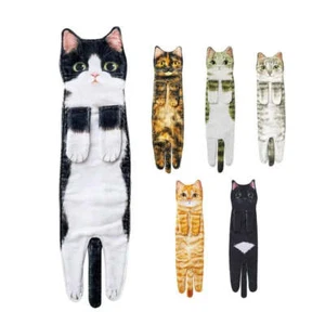 Funny Cat Hand Towels Kitchen Bathroom Hand Towel With Hanging Loops Soft Absorb - Picture 1 of 6