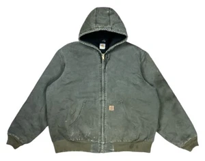 Vintage Carhartt J130 MOS Quilted Hooded Duck Jacket Moss Green Size XXL Tall - Picture 1 of 13